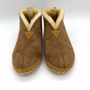 LL Bean Womens Suede Shearling Lined Wicked Good Slipper Boots Tan Brown Size 11